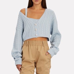 Ronny Kobo Phyllis cropped blue cable knit cardigan with embellished buttons